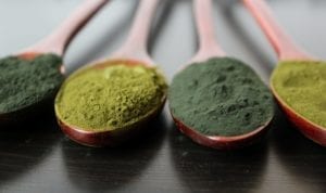 Green supplements spoon powder