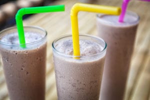 chocolate smoothies lined up