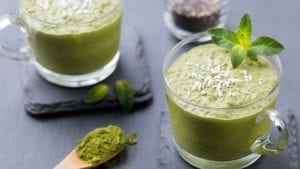 powdered green drink with green flower