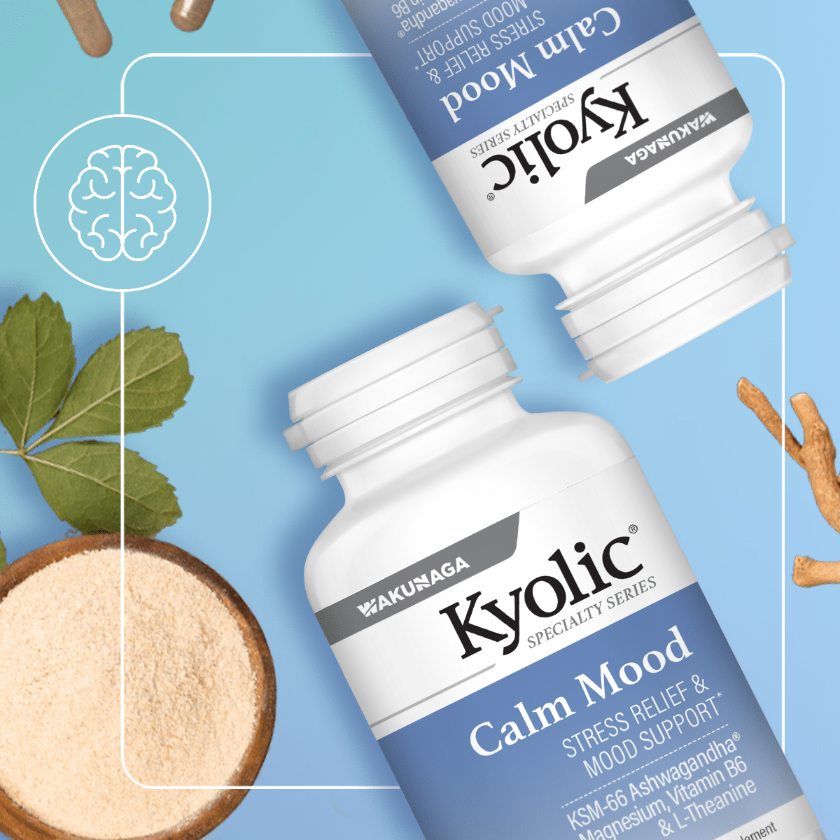 Image of Calm Mood product with ingredients in the background
